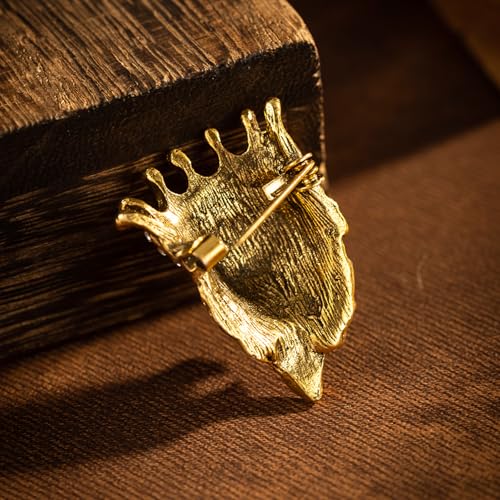 HETICA Vintage Animal Dragon Skull Wolf Crown Lion Brooch for Men Women Suit Tie Dress Lapel Pin Fashion Jewelry - style: Vintage Gold Crown Lion