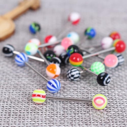 20Pcs Disposable Tongue Ring,Beautiful Colorful Women Tongue Ring Bar Stud Random Color Tongue Rings Stainless Steel Barbells Piercing Jewelry
