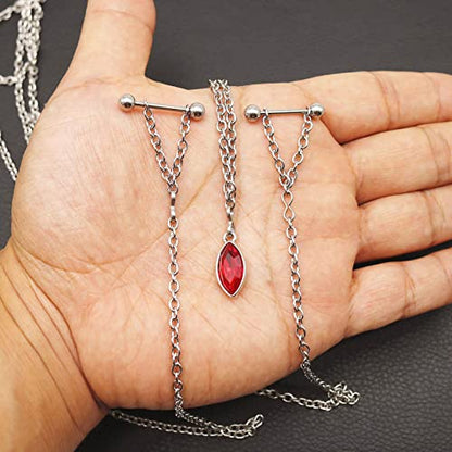 Nipple Chains Pierced Necklace 14G Barbells Nipple Rings Drizzle Dangle Body Piercing Jewelry - color: d