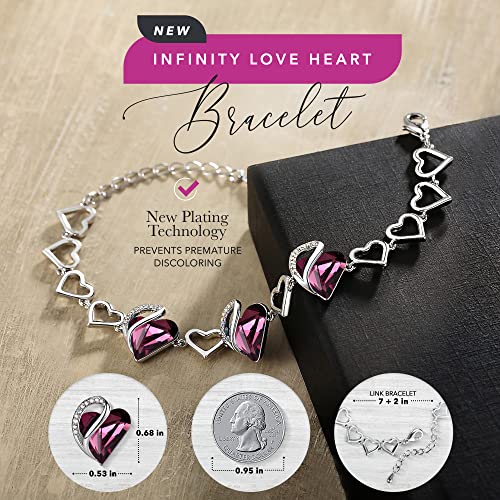 Leafael Infinity Love Heart Gift Bracelet for Women, Birthstone or Healing Stone Crystal, Silver Tone Birthday Jewelry for Her, Mom, and Wife, 7-inch Chain and 2-inch Extender - color: 02a-February-Amethyst Dark Pink