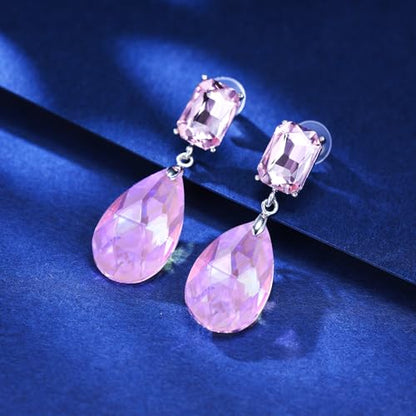 Crystal Heart Teardrop Dangle Earrings for Women Hypoallergenic Multicolor Cubic Zirconia Drop Earrings for Wedding Prom Party Daily Wear - color: Teardroppink