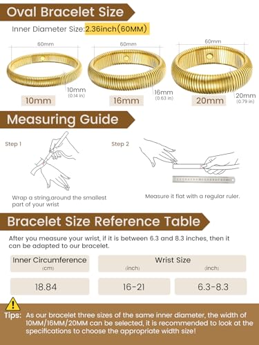 KeyStyle Bangle Bracelets For Women, Stainless Steel Stretch Bracelet Wide | 14K Gold/Rose Gold/Black/Silver Plated Flexible Wide Twisted Link Chain Wristband Jewelry, 10Mm, 16Mm, 20Mm - color: 10mm - Gold