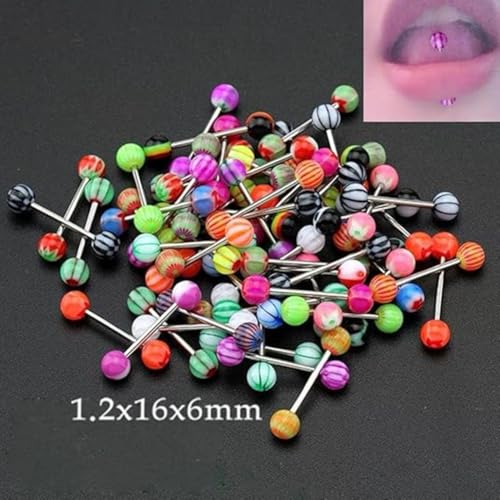 20Pcs Disposable Tongue Ring,Beautiful Colorful Women Tongue Ring Bar Stud Random Color Tongue Rings Stainless Steel Barbells Piercing Jewelry