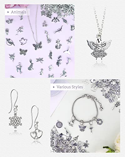 400 PCS Wholesale Bulk Lots Jewelry Making Charms Mixed Smooth Tibetan Silver Alloy Charms Pendants DIY for Bracelet Necklace Jewelry Making and Crafting