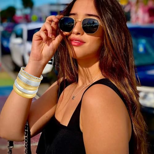 YBMYCM 10Pcs Gold-plated Bangle Bracelet Set for Women Multi Layer Stackable Wide Bangles Indian Chunky Bangle Bracelets Ethnic Glossy Textured Bracelets Wedding Outfit Jewelry - style: 20pcs-G-Silver