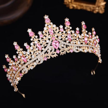 Crystal Crown and Tiara Jewelry Set for Women Bride with Necklace Earrings | Metal Rhinestone Royal Queen Princess Jewelry Set Wedding Quinceanera Pageant Prom Birthday Halloween Party Costume Gift - color: Style E-Pink