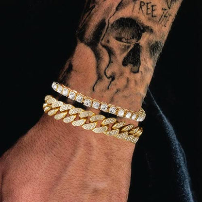 HH BLING EMPIRE 14K Gold and Silver Bracelets Diamond Tennis and Cuban Link Bracelet for Men Women Hip Hop Jewelry - color: Set A-Gold, size: 8.5"