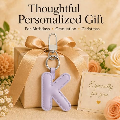 Initial Letter Keychain,Stainless Steel,Colorful Faux Leather Keyring for Backpack,Purse,Car Keys,Gift for Men Women - color: K