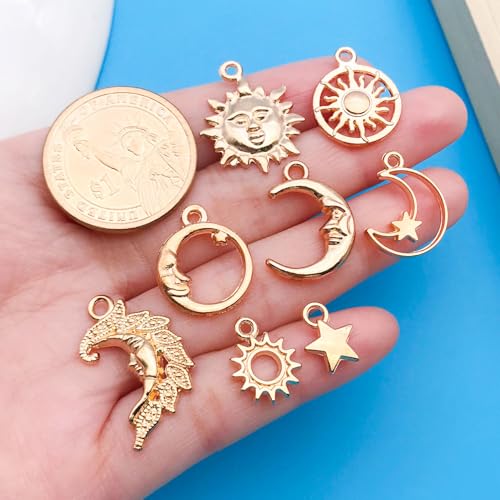Youdiyla 100pcs Alloy KC Gold Star Moon Sun Series Pendant Jewelry Making DIY Keychain Earrings Pendant Various Design Charms for Jewelry Making Bracelets Necklace (SN836) - color: SN836