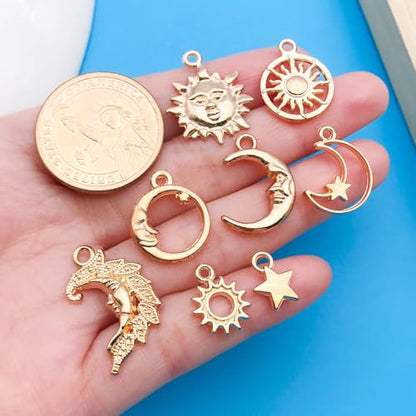 Youdiyla 100pcs Alloy KC Gold Star Moon Sun Series Pendant Jewelry Making DIY Keychain Earrings Pendant Various Design Charms for Jewelry Making Bracelets Necklace (SN836) - color: SN836