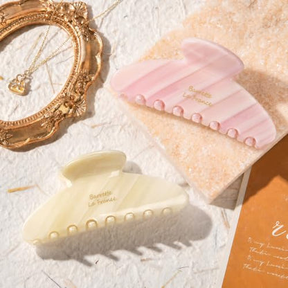 Aileam Acetate Hair Claw Clips for Women, Hair clip French Design Strong Hold Non-Slip claw clips for Thick Hair, 2 Pack - color: Cream Pink Stripe