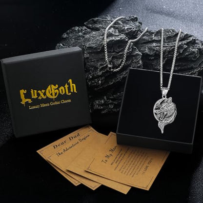 Stainless Steel Gothic Y2K Punk Rock Emo Biker Pendant Necklace | Cosplay Vintage Viking Alt Edgy Fashion Charm Necklace Jewelry for Men Women Active Daily Wear - style: Wolf Head Moon Medallion Silver