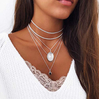 U7 Custom Photo Locket Necklace - Oval & Heart Shaped Locket - Gold/Silver/Rose Gold Personalized Image Necklaces for Women - color: 01-Oval Platinum, style: c. locket+photo+text