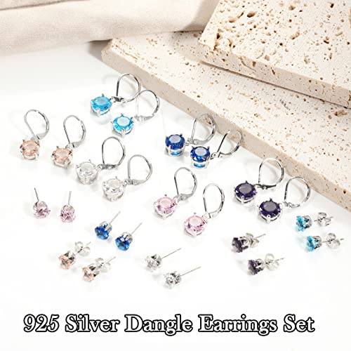 Multicolor Crystal Dangle Studs Earrings Set for Women 925 Silver Hypoallergenic Dangle Earrings Leverback Drop Earring Fashion Cubic Zirconia Leverback Stud Earring Sets Trendy Cubic Zirconia Jewelry Gifts for Women - style: 12-S