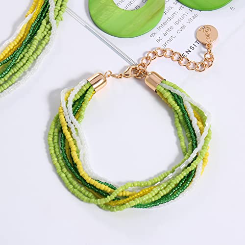 Coiris Multi Strand Statement Colorful Beaded Necklace with Big Circle Shell Pendant for Women - color: ST0012-Jasmine Green