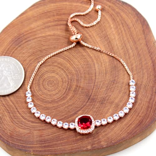 Sparkling CZ Tennis Bracelets for Women, Birthstone Slider Bolo Bracelets Trendy Birthday Valentine's Day Jewelry for Women Lady - color: Red