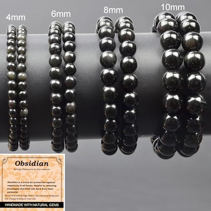 MASSIVE BEADS Handmade Yoga Stretch Elastic Bracelet Natural Stone Crystal Healing Power Energy Gifts for Unisex Adult 4mm 6mm 8mm 10mm - color: Black Obsidian(Pleasure), size: 10mm