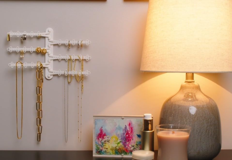 6-Tier Hanging Wall Jewelry Organizer, Earring, Necklace, Ring Holder-White | Large Capacity with 120 Earring Holes, Rotating Branches, Includes 3M Command Strips, Bracelet, Ring & Necklace Storage - color: 6-Tier Classic White