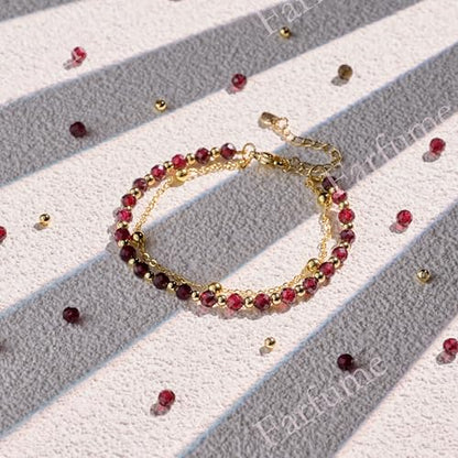 Farfume Crystal Beaded Bracelets for Women 4mm Natural Stone Jewelry Gifts | Natural Beads Gemstone,Handmade,Helper Tool,Yoga Protection,Hypoallergenic,Durability Wear - color: Garnet-Passion & Vitality