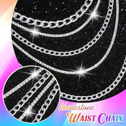 CLOACE Waist Chain Rhinestone Layered Belly Chain Fashion Rave Body Chain Jewelry for Women - color: Silver