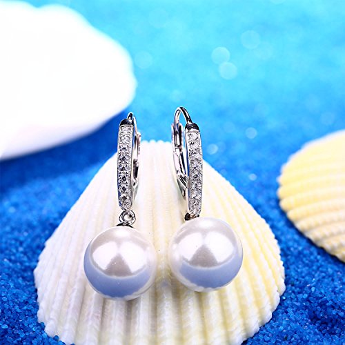 JO WISDOM 925 Sterling Silver Freshwater Pearl Hoop Earrings with Dangle Real Pearl,Simulated Pearls - color: D-10mm white pearl-2