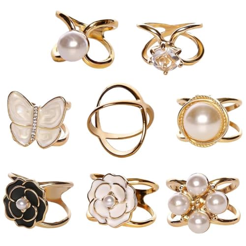 Scarf Rings Buckle Slides for Scarves Fashion Circle Pin Shirt Rings | Metal Pearl T-shirt Tie Clips Clothing Ring, Wrap Holder Buckle for Women Decoration - color: Multicolor1