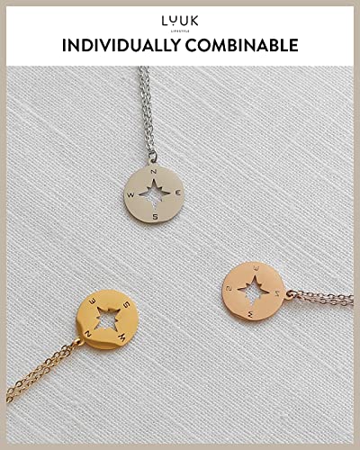LUUK LIFESTYLE Stainless steel necklace with pendant and HAPPINESS card, 20” adjustable length, lucky charm, friendship chain, Valentine's Day gift, birthday, women's jewelry, silver, gold, rosegold - color: Silver, size: Compass