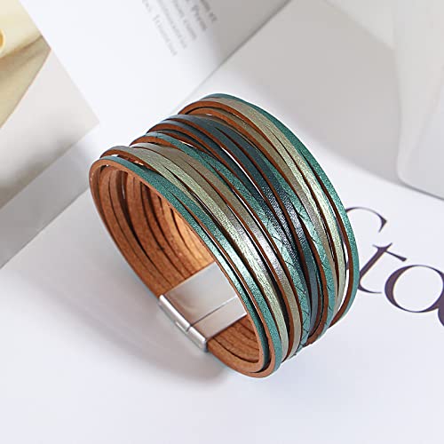 hotoo Leather Wrap Bracelet for Women - color: Green Leather Bracelets