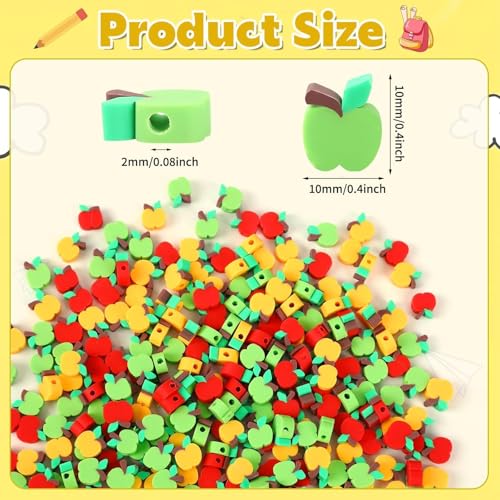 300Pcs Apple Shaped Clay Beads Back to School Jewelry Craft Kit | Polymer Clay,First Day of School Beads,Mini Apple Jewelry Making, DIY Bracelets Earring Bulk - color: Red Green Yellow