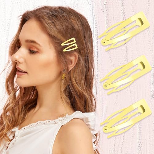 20 Pcs Snap Hair Clips for Women Snap Hair Barrettes Double Grip Hair Clips 3 Prong Clips for Hair Barrettes for Women Girls (Light Yellow) - color: Light Yellow