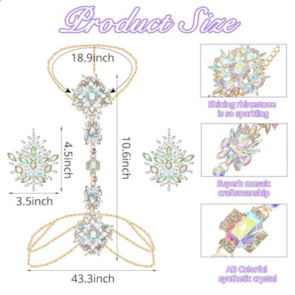 Henoyso 2 Pcs Rhinestone Belly Waist Chain Crystal Body Chain for Women Body Jewelry Stick for Women Summer Beach Festival Part