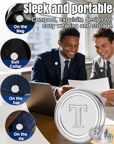 Initial Letter Pins A-Z Men Classic Brass 26 Alphabet Badge for Business & Wedding Shirt - color: Silver, style: Letter T
