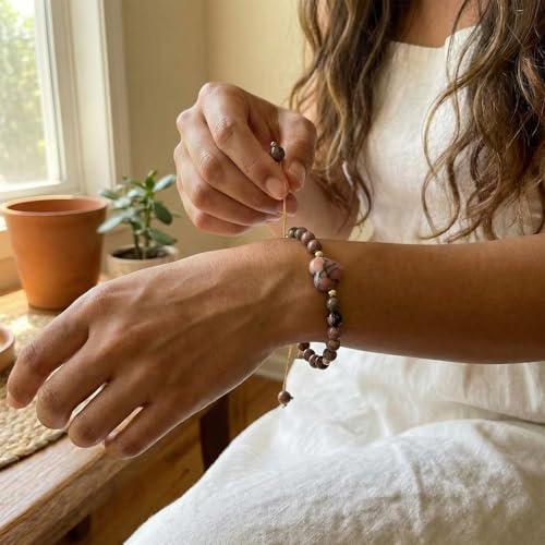 Heart Crystal Bracelet,Natural Gemstone Healing Bead Bracelet | Handmade Jewelry Gifts for Women Men,Graduation Gift for Her - color: Black Line Red Patterned Bracelet