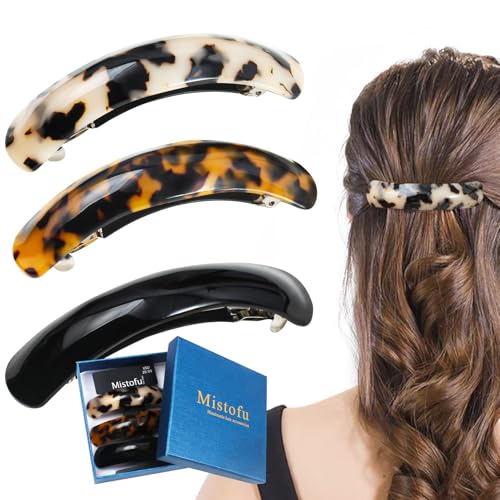 Mistofu Acetate Hair Barrettes for Women, French Style, 3-Pack, 3.93 in | Large Barrettes for Thick Hair, Tortoiseshell Barrettes, Fashion Hair Clips for Women Girls - color: HJ-Tortoise Shell