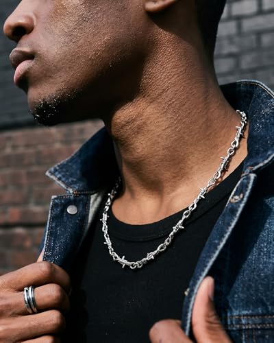Stainless Steel Gothic Y2K Punk Rock Emo Biker Pendant Necklace | Cosplay Vintage Viking Alt Edgy Fashion Charm Necklace Jewelry for Men Women Active Daily Wear - style: Punk Barbed Wire(Adjustable)