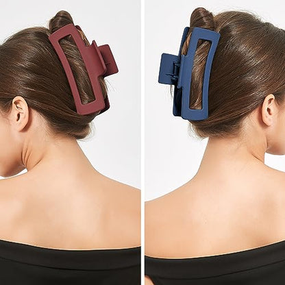 XXL Jumbo Rectangle Claw Clips for Thick Hair - Strong Hold Hair Clips | Rectangle Design | Matte Finish | Non Slip | Wide Opening | 2 Pack (Navy & Burgundy) - color: Navy & Burgundy