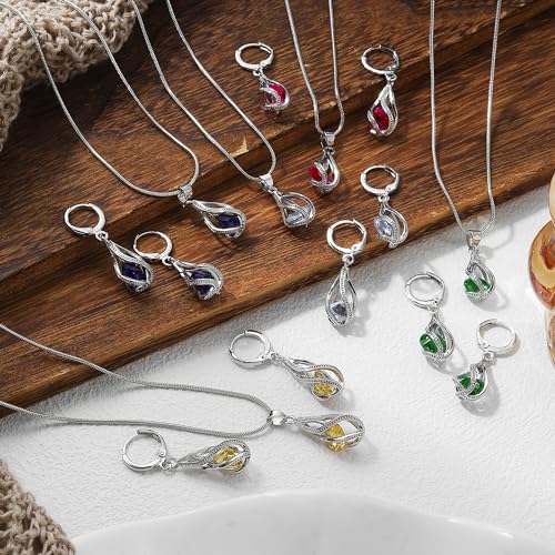 IFKM Silver Jewelry Sets for Women Rhinestone Crystal CZ Bridal Bridesmaid Accessories Necklace Earrings set for Wedding Prom Anniversary Birthday Gifts - color: Red