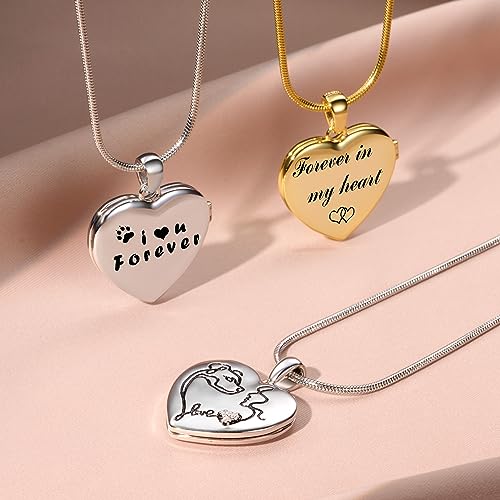 Fanery Sue Personalized Pet Locket Picture Necklace,Dog Cat Memory Gift | Custom Engraved Heart Photo Lockets Necklaces,Dog Cat Sympathy Memorial Jewelry for Women Men - color: Sliver, style: Dog Mom