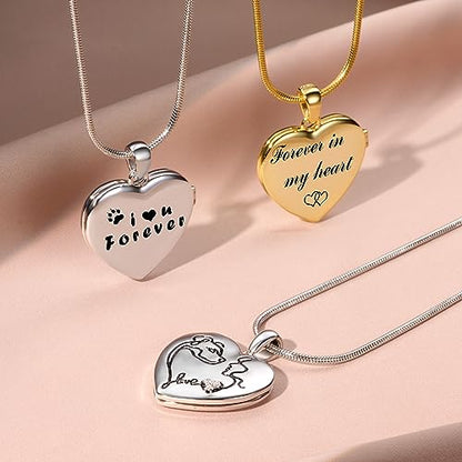 Fanery Sue Personalized Pet Locket Picture Necklace,Dog Cat Memory Gift | Custom Engraved Heart Photo Lockets Necklaces,Dog Cat Sympathy Memorial Jewelry for Women Men - color: Sliver, style: Dog Mom