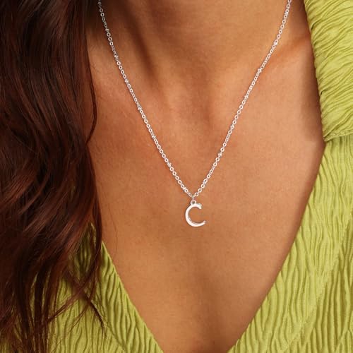 Initial Necklaces for Women - 14K Gold Silver Plated Letter Necklace Name Personalized Dainty Fashion Chain Non Tarnish Single Cute Pendant Necklace Charm Jewelry Gift for Women Her - color: Silver, style: C