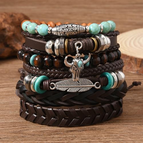 LOTSOF Western Turquoise Beaded Bracelet, Chic Stack Beaded Western Style for Country Concerts, Cowgirl Outfits & Boho Jewelry - color: Cow Head Feather