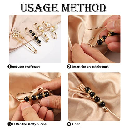 8 Pcs Fashion Pearl Brooch Set, Handmade Faux Pearl Brooches,Sweater Shawl Dress Clip,Waist Pants Extender Safety Pin for Women