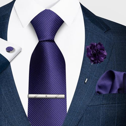 joy alice 30 Colors Solid Ties for Man Pure Color Men's Tie Set with Lapel Pin Pocket Square Tie Clip - color: Purple