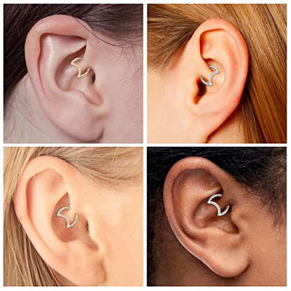 Moon Shape Septum Clicker Ring Daith Piercing Jewelry - Stainless Steel Silver Rook Earrings Hinged Segment Clicker Nose Rings Hoop for Conch Helix Cartilage Tragus 8mm