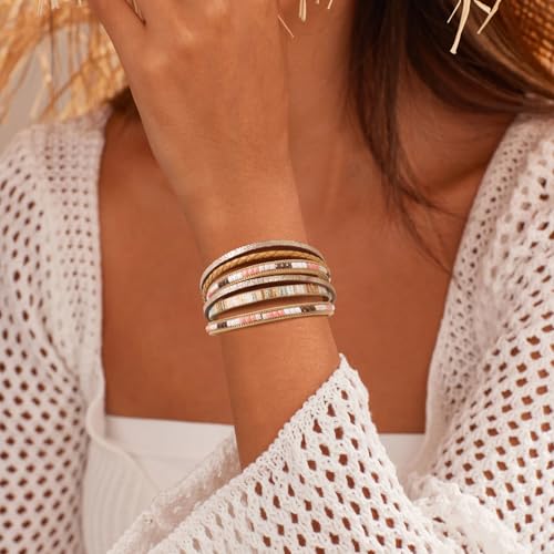 Wrapped Bracelets for Women,Leather Boho Bracelets for Women - color: Boho-Khaki