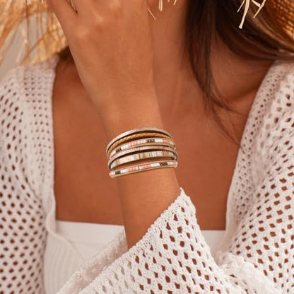 Wrapped Bracelets for Women,Leather Boho Bracelets for Women - color: Boho-Khaki