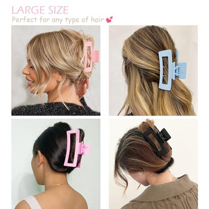 Large Hair Claw Clips 12 Pack, Flower Hair Clips for Thin Hair, Big Square Matte Strong hold for Thick Hair, 3 Styles Hair Clips for Women Thick Hair - color: Blue, Pink, Purple, Black