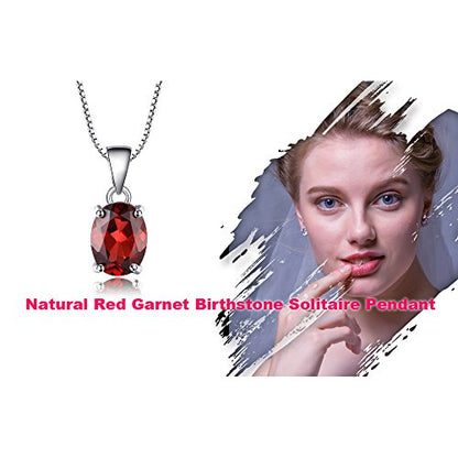 JewelryPalace Natural Gemstone Garnet Peridot Amethyst Citrine Blue Topaz Birthstone Solitaire Pendant Necklace Jewelry Set, 14k Gold Plated 925 Sterling Silver Necklaces for Women, 18 Inch Box chain - color: G-Sterling Silver-Garnet