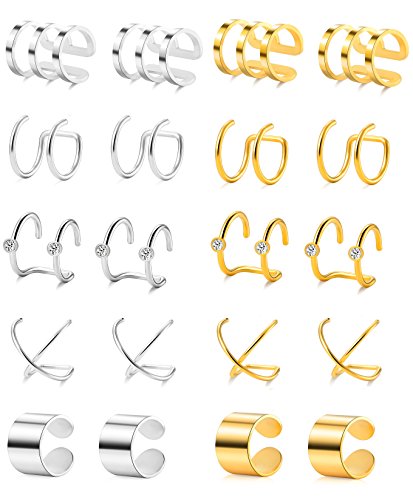 4-10 Pairs Stainless Steel Ear Cuff Helix Cartilage Clip On Wrap Earrings Fake Nose Ring Non-Piercing Adjustable - color: A3: 10 Pairs