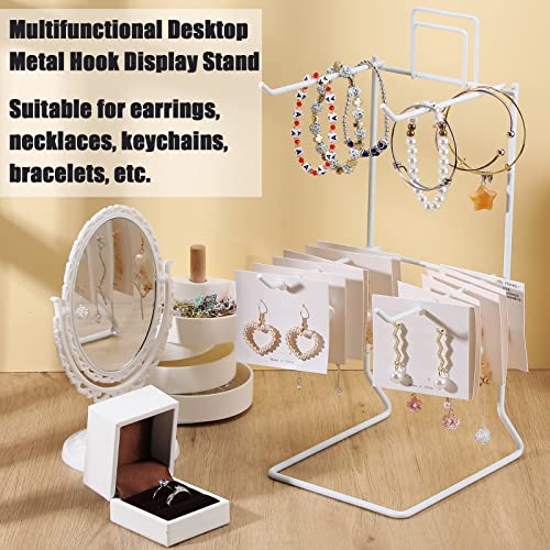 Coume 2 Pcs Jewelry Necklace Display Stand Metal Retail Counter Display Stand for Necklace Bracelets, Earrings, Ring, Keys, Watches(White) - color: white